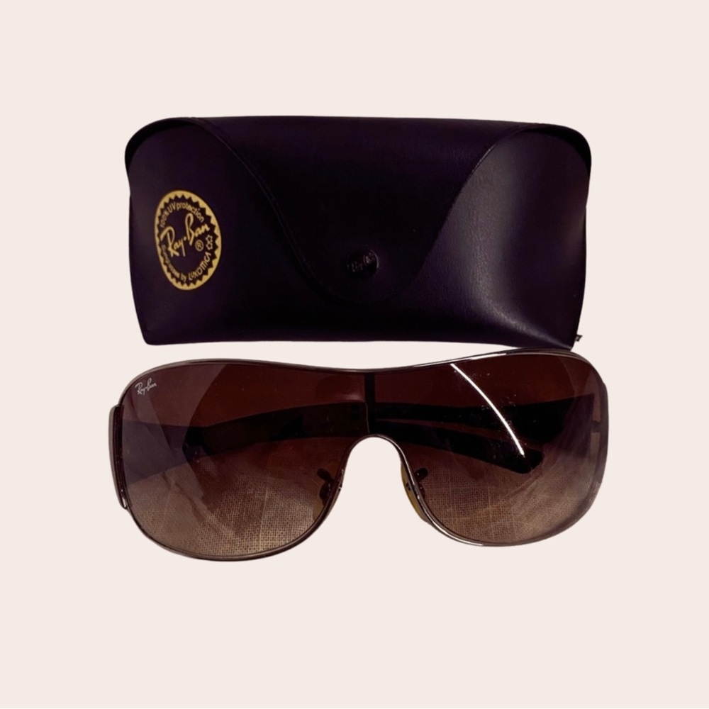 Ray-Ban Brown Gradient Shield Sunglasses with Black Case
